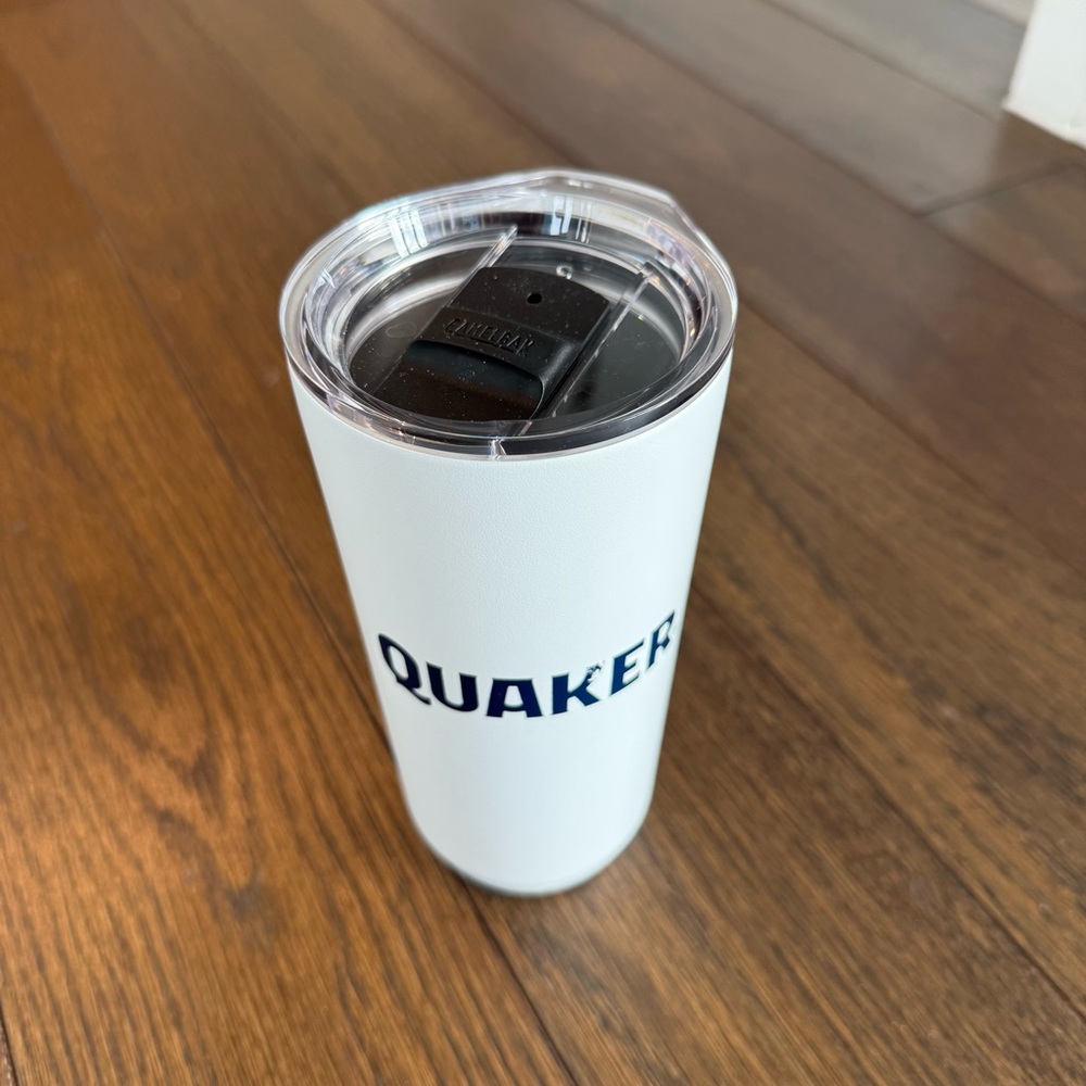 “Quaker Oats” Camelbak White Tumbler with Black Lid